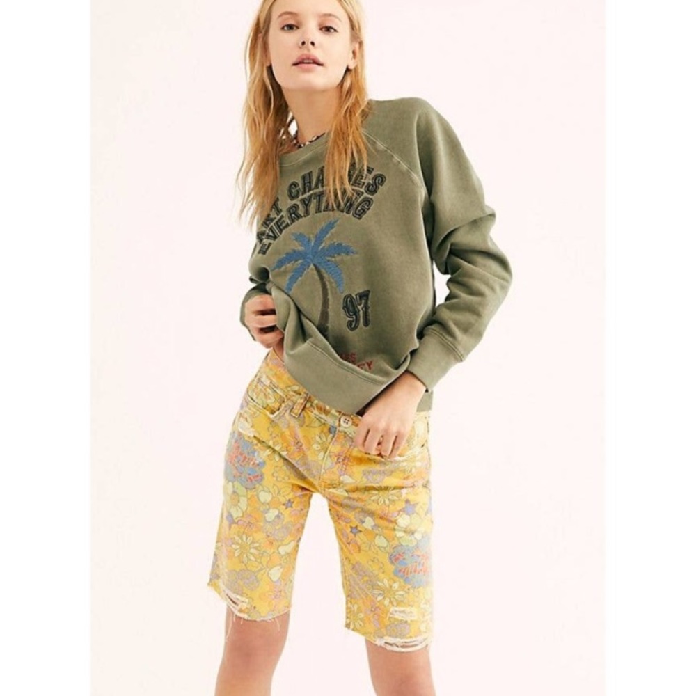 FREE PEOPLE Alani Printed Cutoff Shorts Floral 26